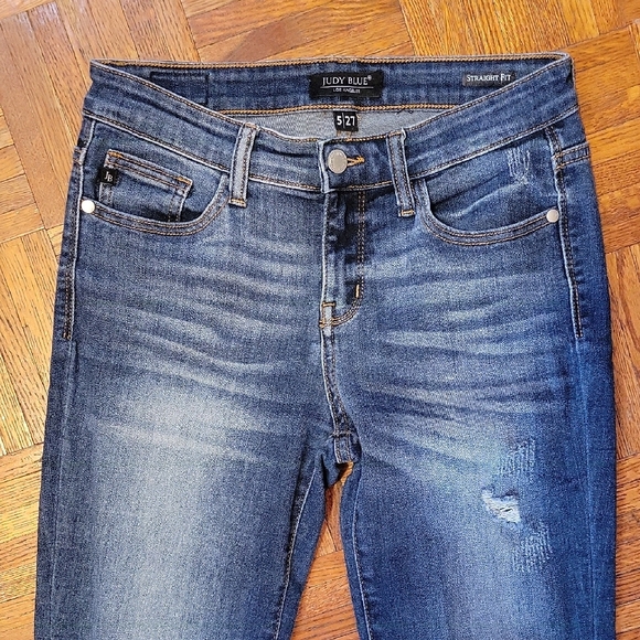 Judy Blue Dark Wash Straight Leg Distressed Denim Jeans Size 27 Like New - Picture 3 of 12